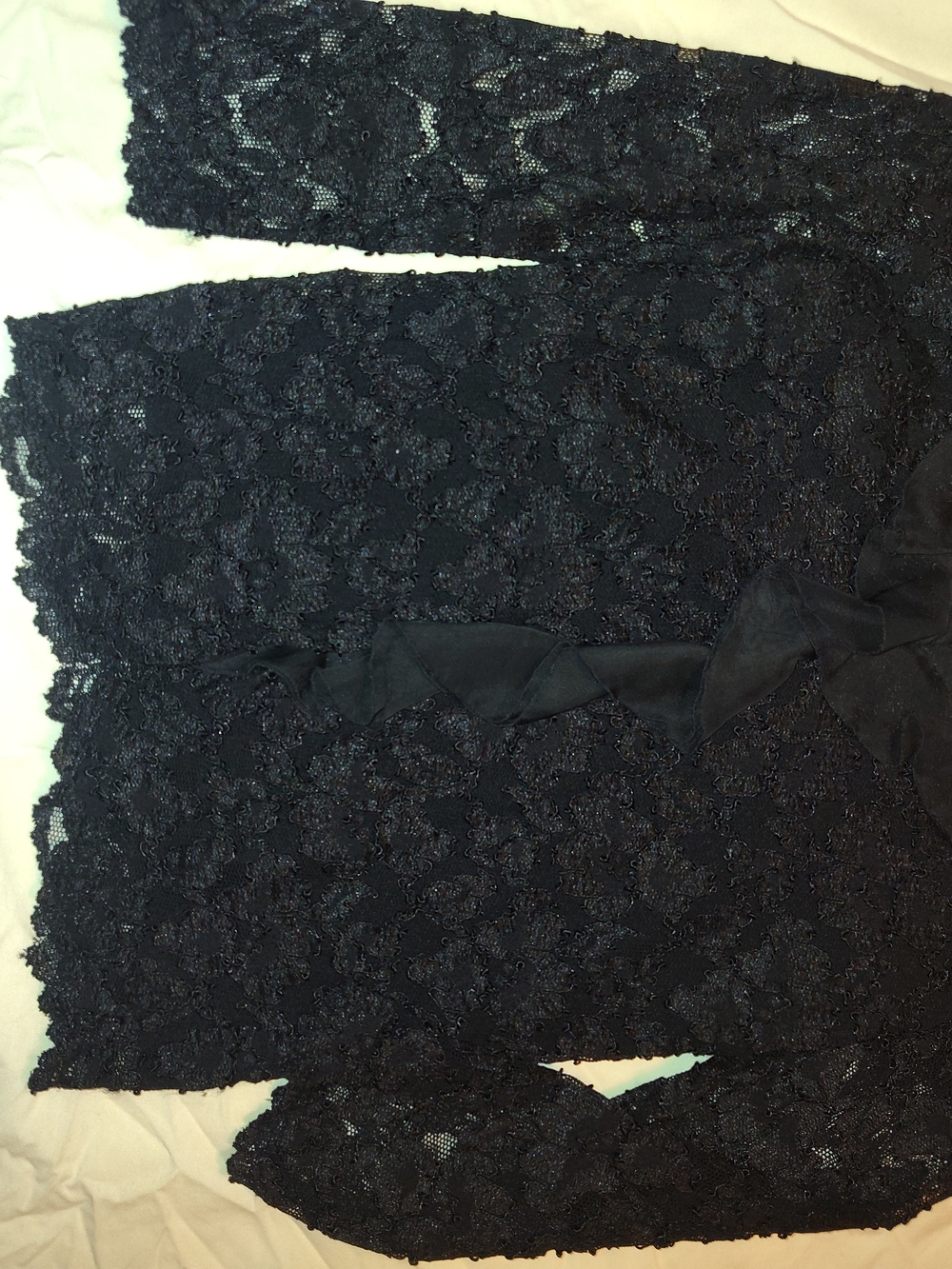 Harold's Black Lace Long-Sleeve Blouse with Sheer Ribbon Accent